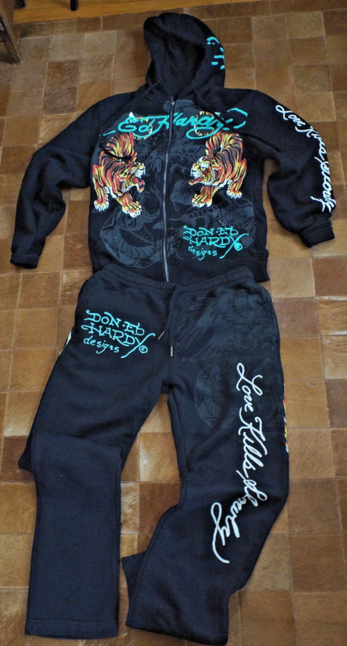 Ed Hardy Crawling Tigers Black Multi Sweatsuit Streetwear Y2K SIze XS